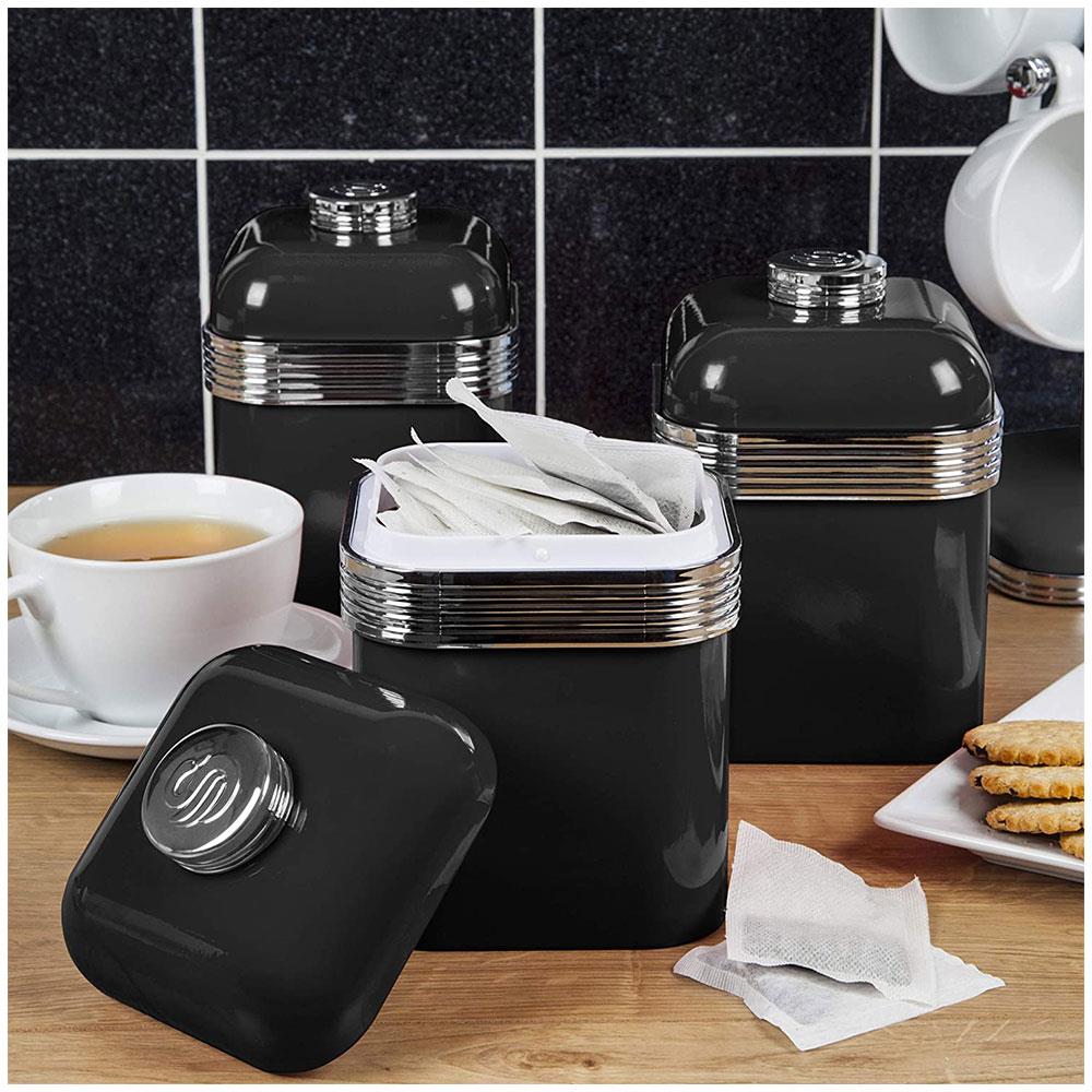 Swan Retro Set of 3 Canisters Tea Coffee Sugar - Black