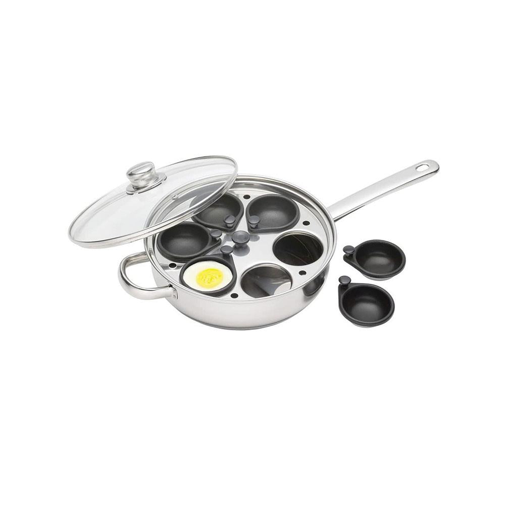 KitchenCraft Stainless Steel Non-Stick 6 Hole Poached Egg Maker 26cm - Silver Main image