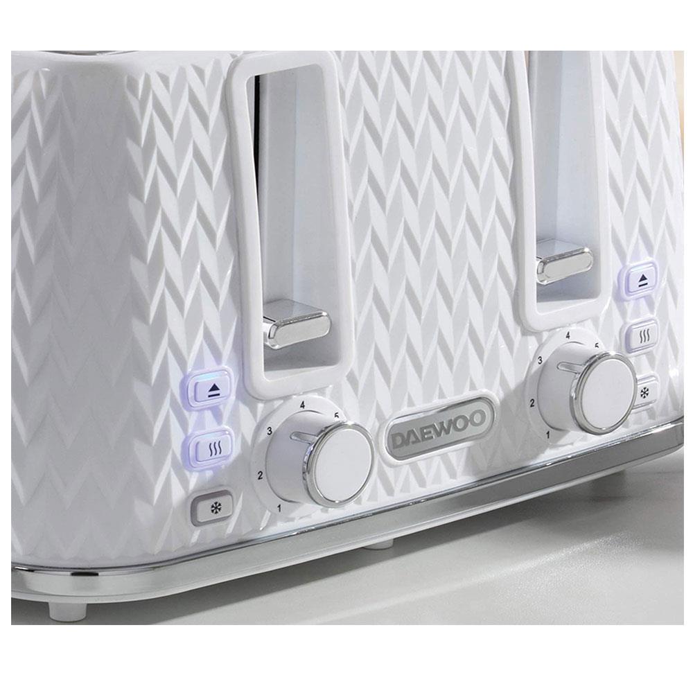 Daewoo Argyle 4 Slice Toaster With Reheat Cancel And Defrost Functions 1600 W - White