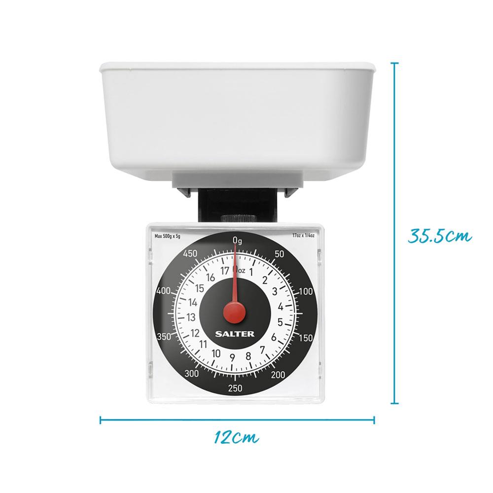 Salter Dietary Mechanical Kitchen Scales Travel Size 500g Capacity - White