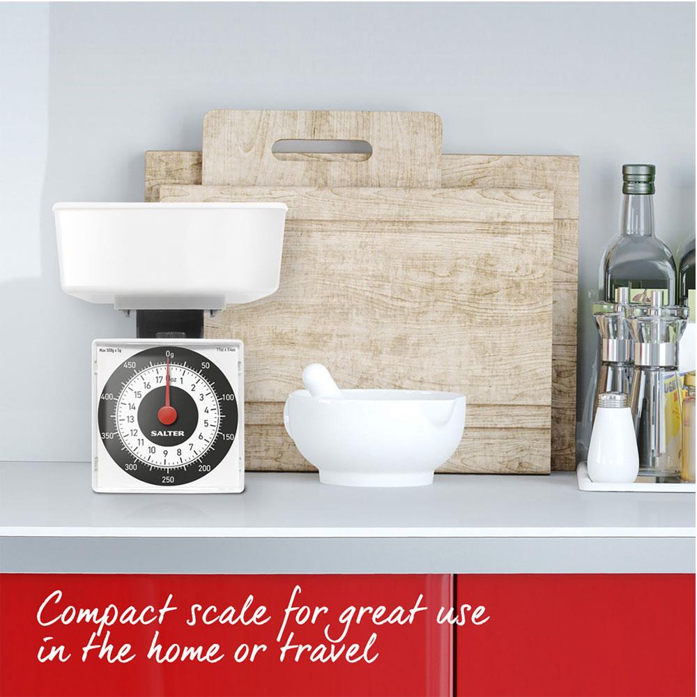 Salter Dietary Mechanical Kitchen Scales Travel Size 500g Capacity - White