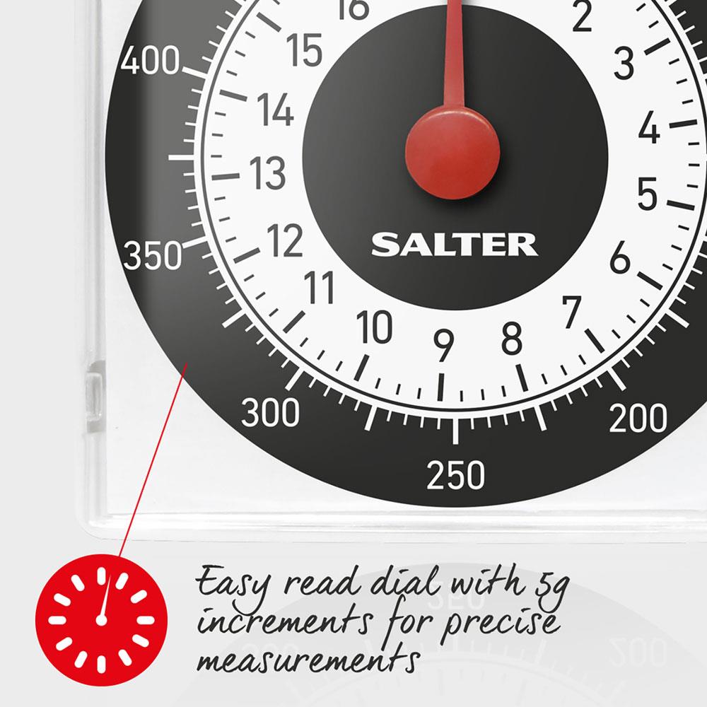 Salter Dietary Mechanical Kitchen Scales Travel Size 500g Capacity - White