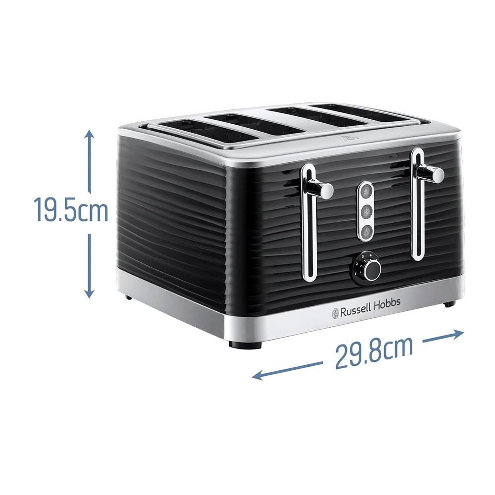Russell Hobbs Inspire 4 Slice Toaster Wide Slot With Lift And Look Feature High Gloss Black With Chrome Accents 1800 W