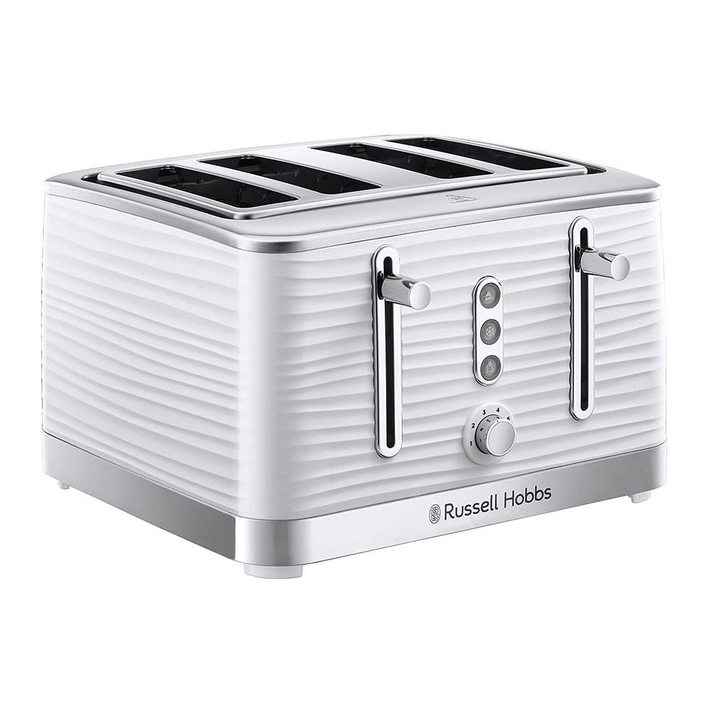 Russell Hobbs Inspire 4 Slice Toaster Wide Slot With Lift And Look Feature High Gloss White With Chrome Accents 1800 W Main image