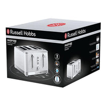 Russell Hobbs Inspire 4 Slice Toaster Wide Slot With Lift And Look Feature High Gloss White With Chrome Accents 1800 W