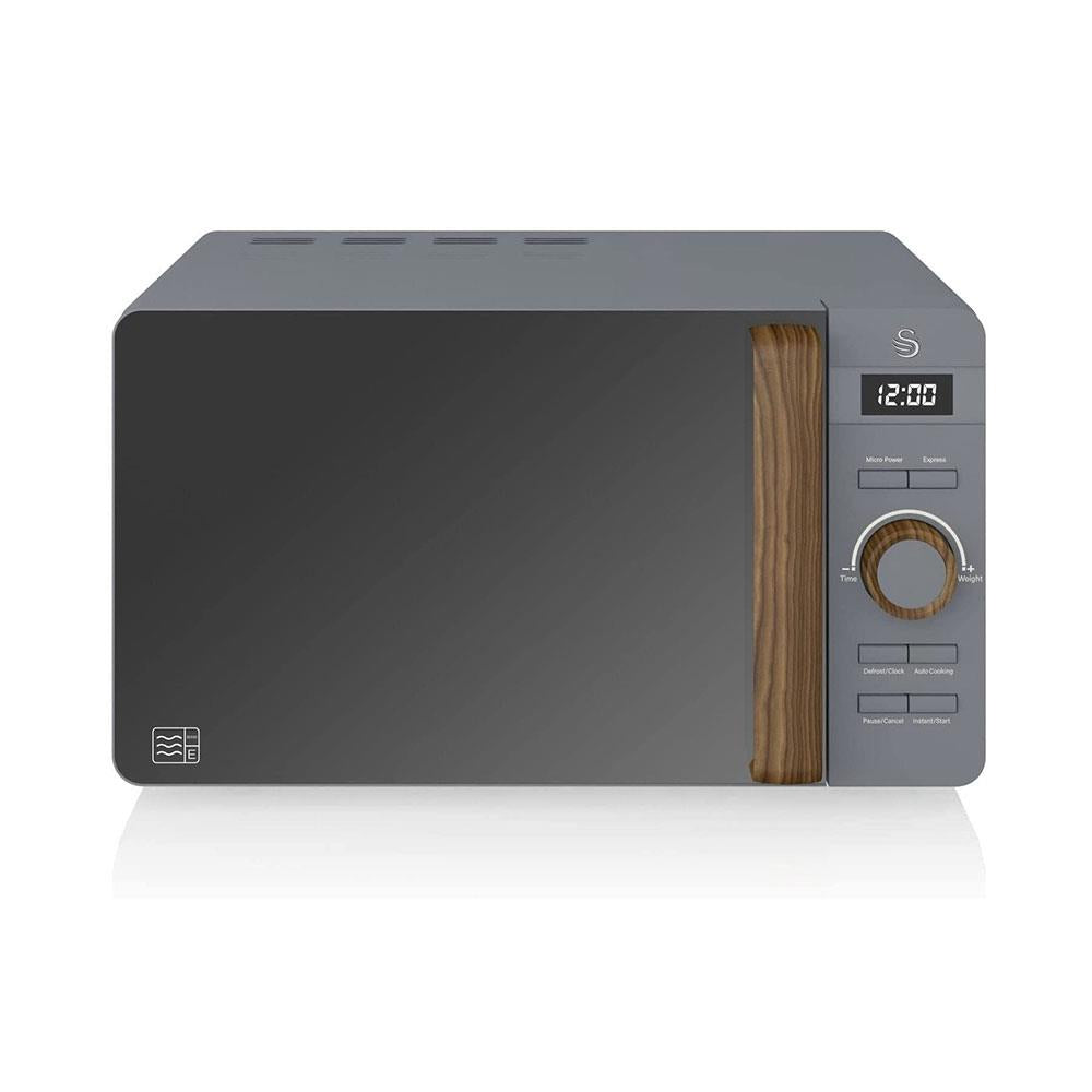 Swan Nordic Digital LED Microwave With Wood Effect Handle 20 Liters 800 W - Slate Grey