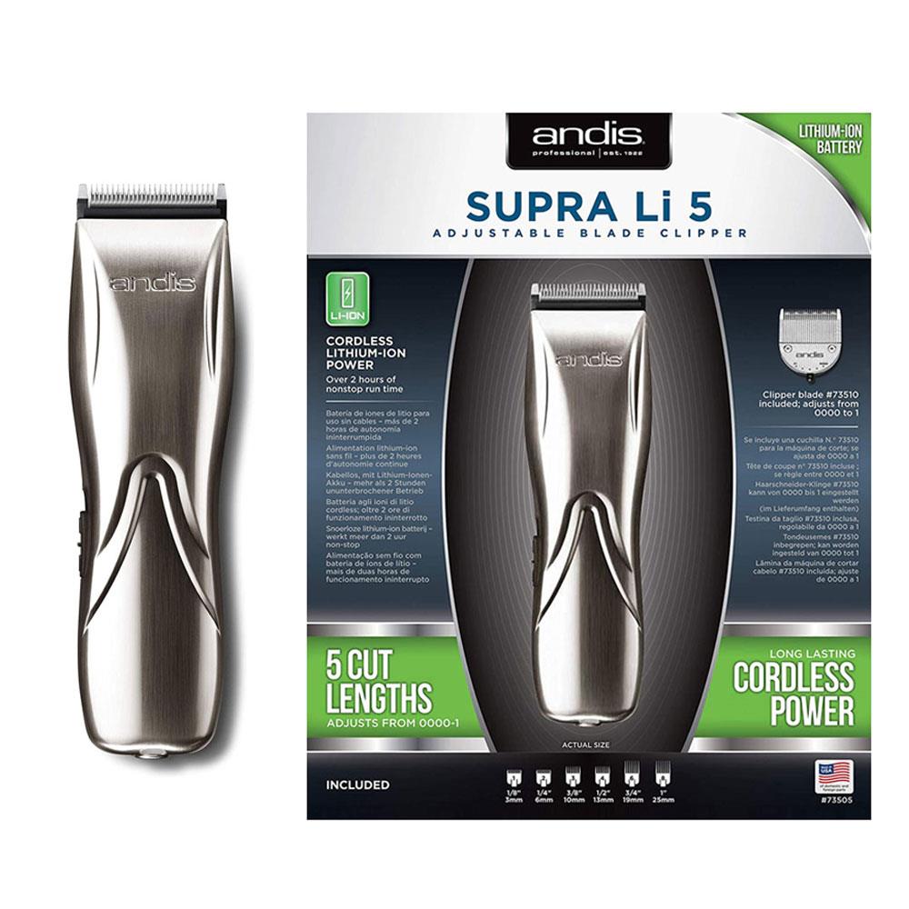 Andis Supra Li 5 Adjustable Blade Clipper High Speed 5 Cut Lengths - Silver Main image
