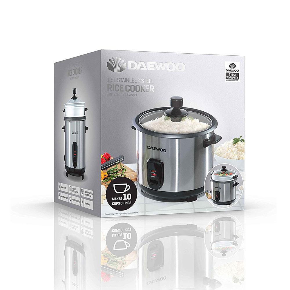 Daewoo Rice Cooker With Steamer Basket Stainless Steel 700 W 1.8 Litre - Silver