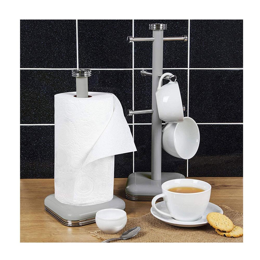 Swan Retro 6 Cup Mug Tree Weighted Base Polished Metal - Grey