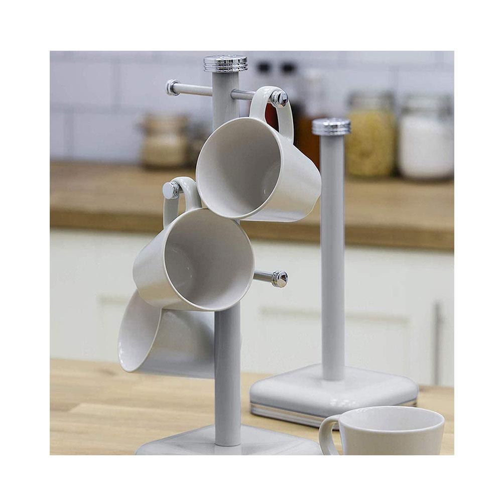 Swan Retro 6 Cup Mug Tree Weighted Base Polished Metal - Grey