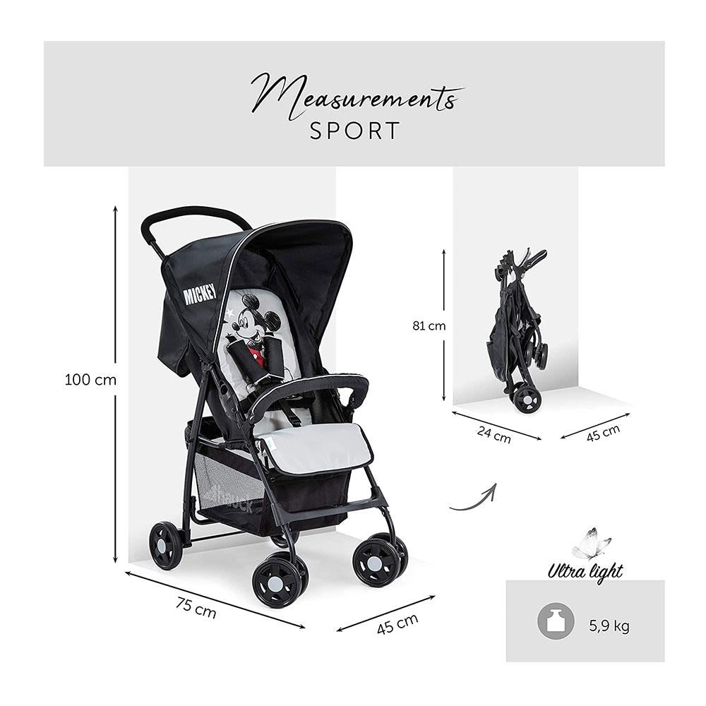 Hauck Disney Sport Mickey Stars Pushchair With XL Shopping Basket - Black/Grey