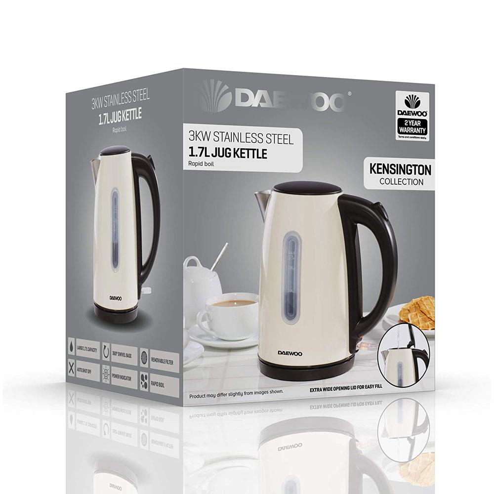 Daewoo Kensington Jug Kettle Stainless Steel 3000 W 1.7 Litre - Cream