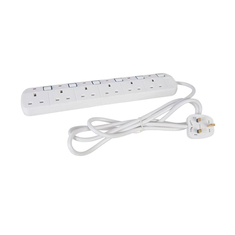 PowerMaster Switched Extension Lead With Neon Indicator 13A 6 Gang 2m 230V - White Main image