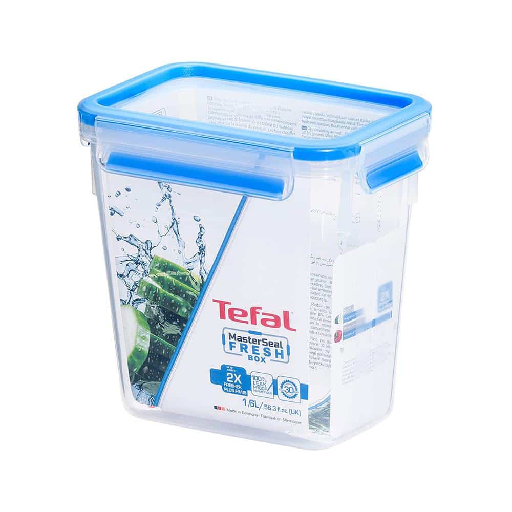 Tefal MasterSeal Fresh Food Storage Container Rectangle 1.6 Litre - Transparent/Blue Main image