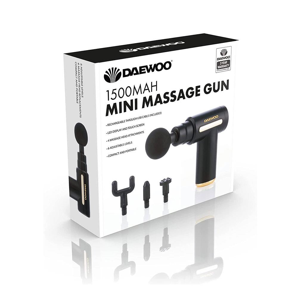 Daewoo Mini Massage Gun With 4 Massage Heads LED Rechargeable 1500mAh - Black