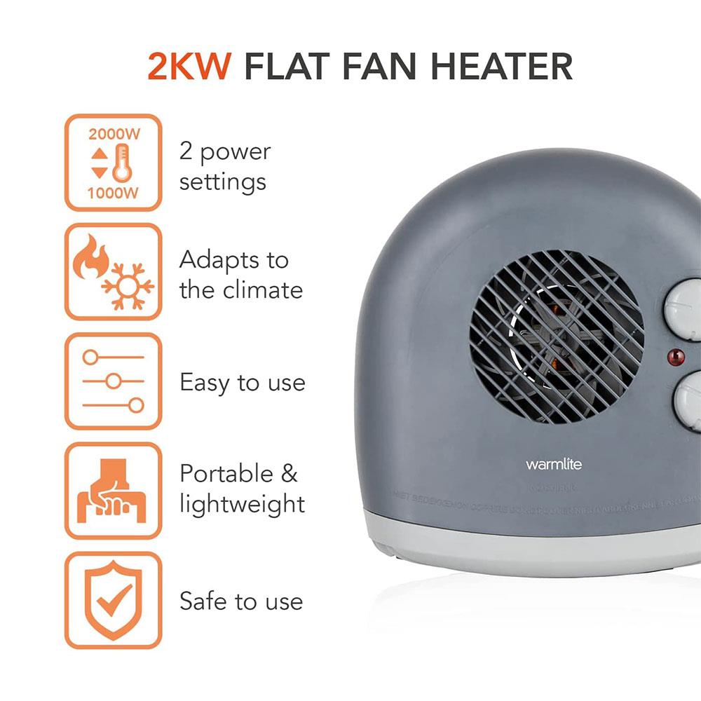 Warmlite 2000W Flat Fan Heater 2 Heat Settings 1000W/2000W - Dark Titanium Secondary image
