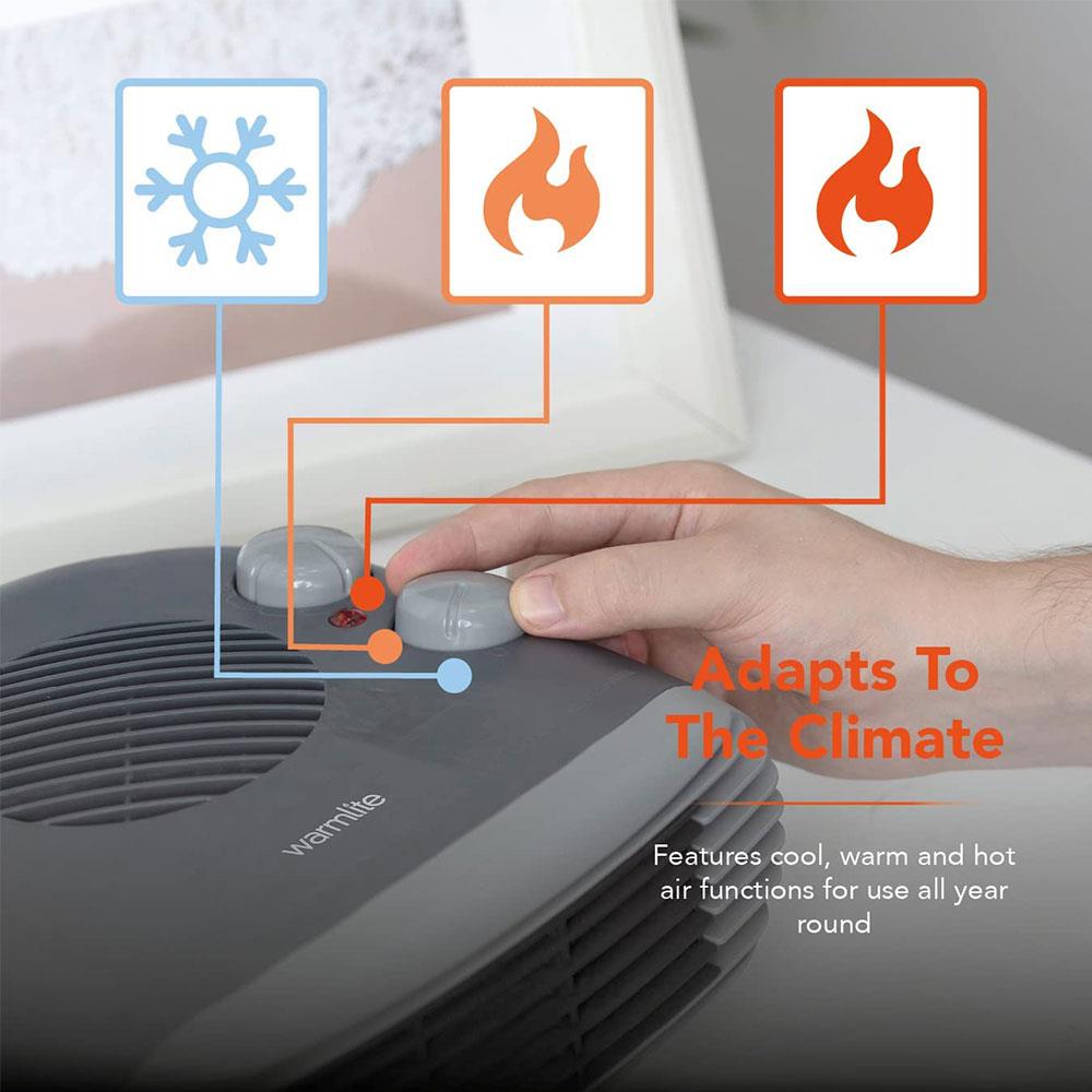 Warmlite 2000W Flat Fan Heater 2 Heat Settings 1000W/2000W - Dark Titanium