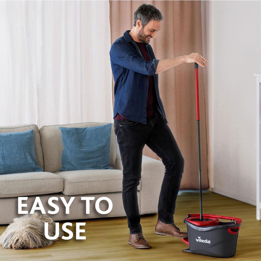 Vileda Easy Wring And Clean Turbo Spin Mop And Bucket Set - Grey/Red