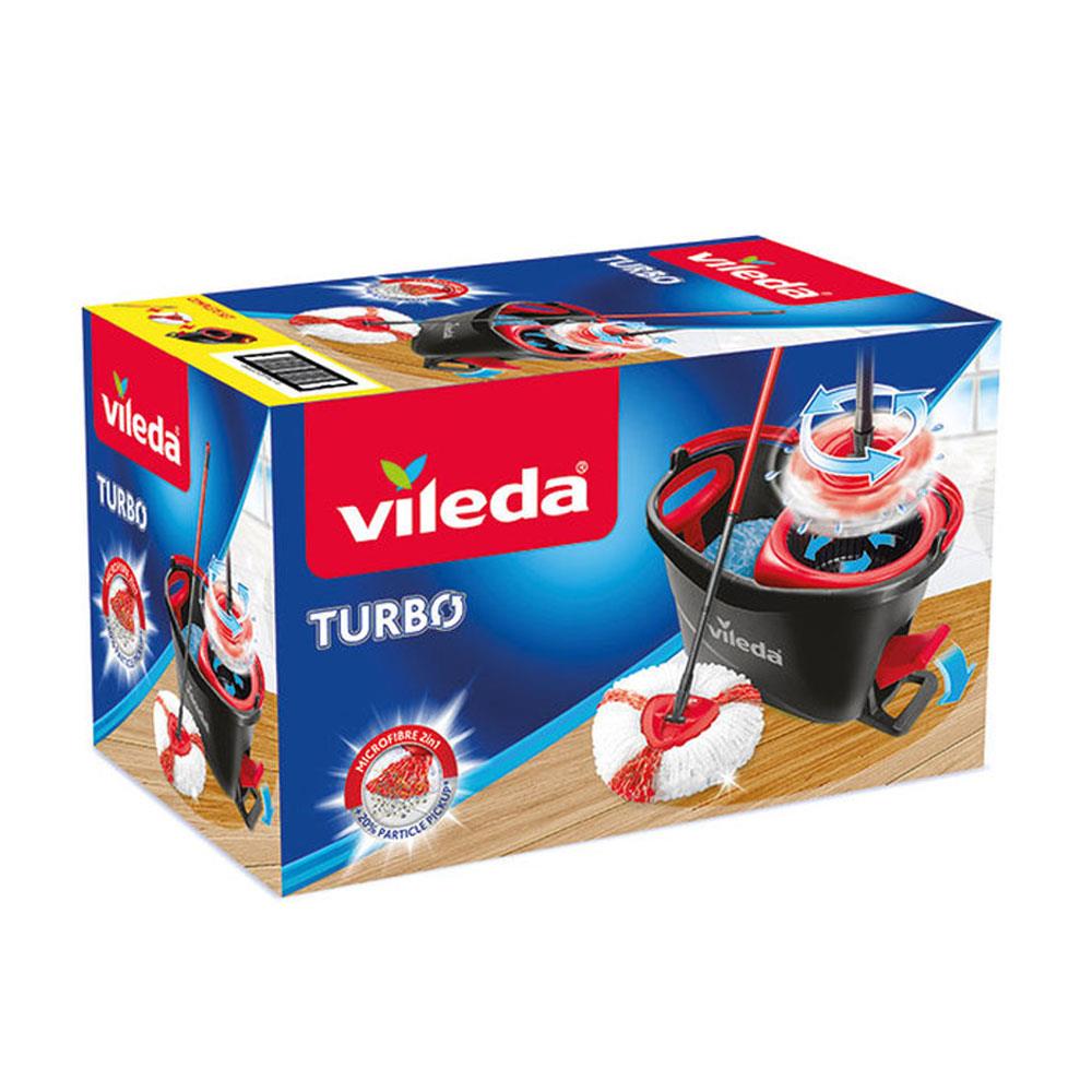 Vileda Easy Wring And Clean Turbo Spin Mop And Bucket Set - Grey/Red