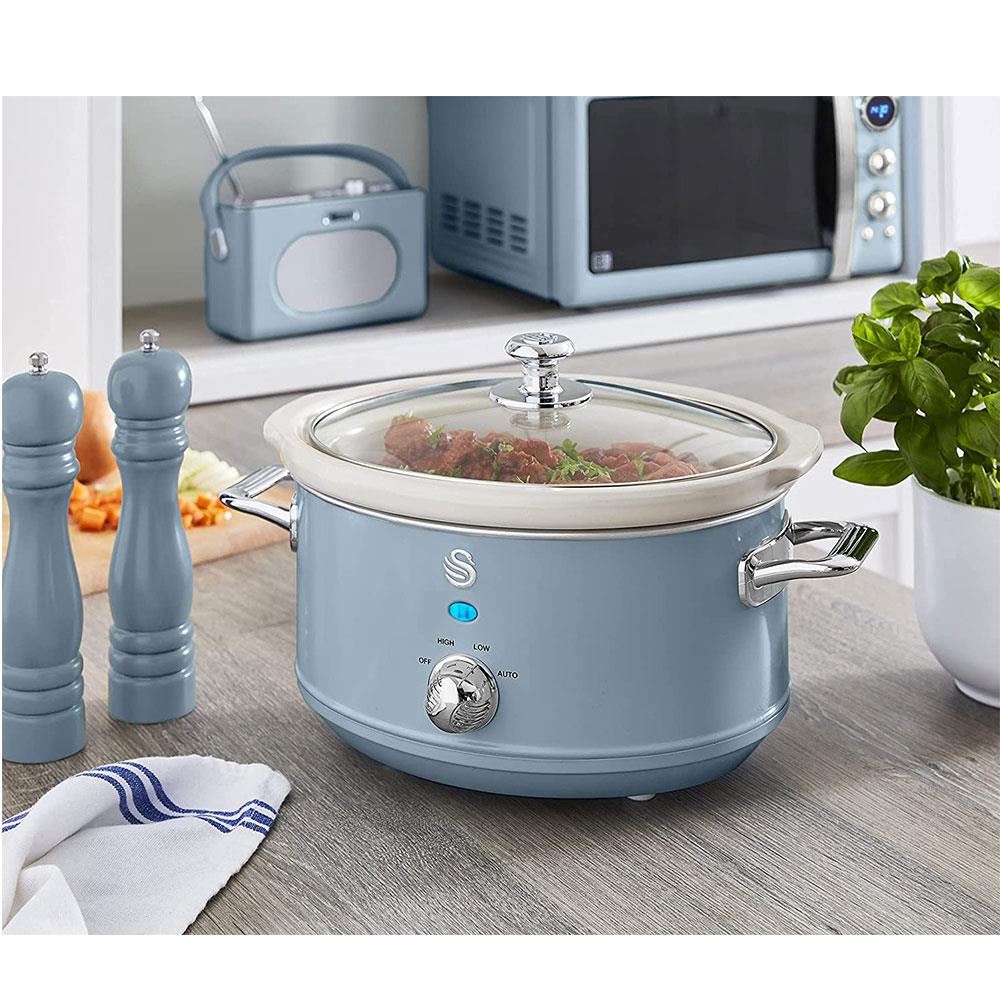 Swan Retro Slow Cooker Stainless Steel 200 W 3.5 Litre - Blue