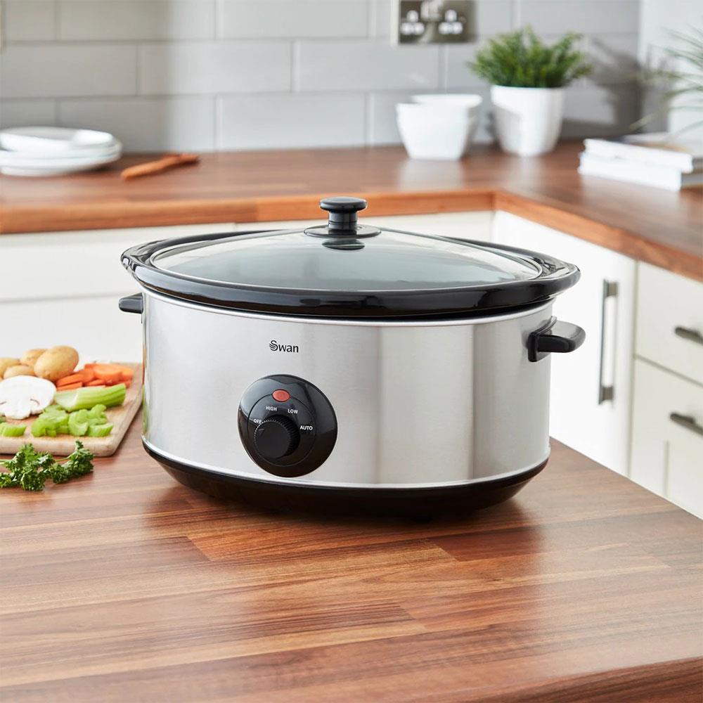 Swan Stainless Steel Slow Cooker 320 W 6.5 Litre - Silver