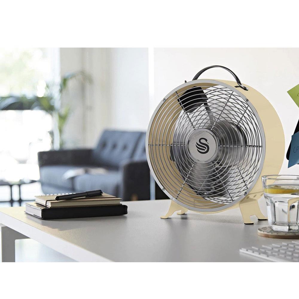 Swan Retro 8 Inch Clock Fan 4 Aluminium Blades 25 W - Cream