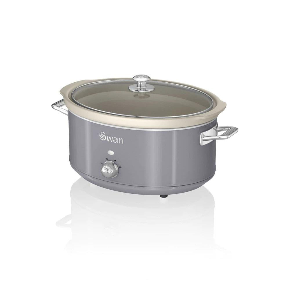 Swan Retro Slow Cooker With 3 Temperature Settings 320 W 6.5 Litre - Grey