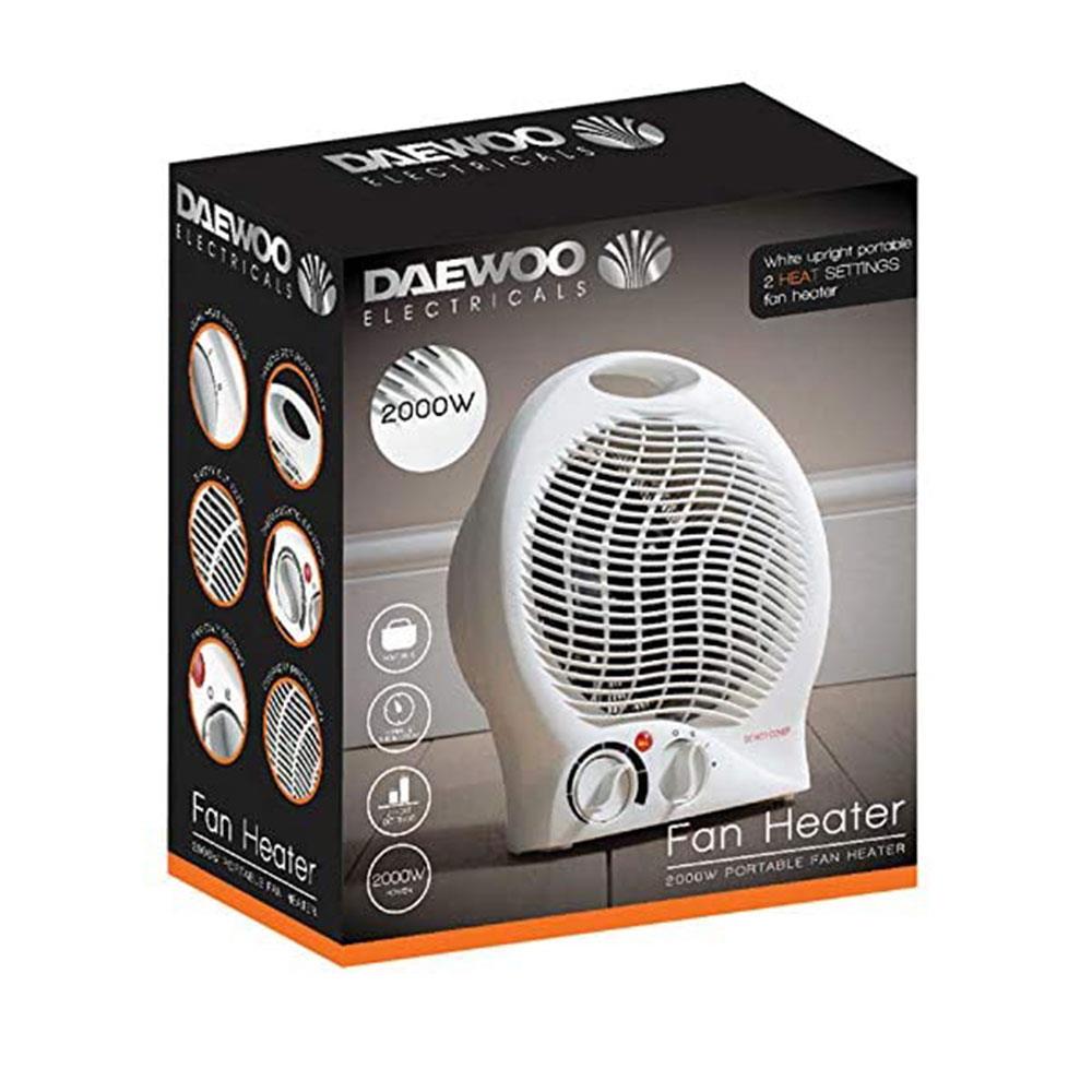 Daewoo 2000W Upright Fan Heater With Heat Settings And Carry Handle - White