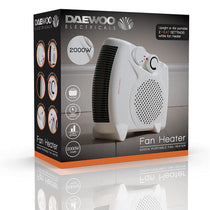Daewoo Portable Flat Upright Electric Fan Heater 2000W With 2 Heat Settings Thermostatic - White