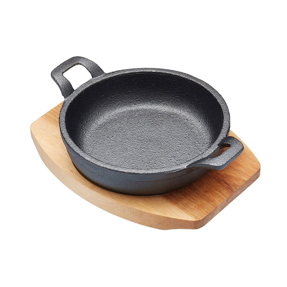 KitchenCraft Artesa Cast Iron Mini Gratin Dish With Serving Board 12cm x 16.5cm x 2cm - Black/Beige