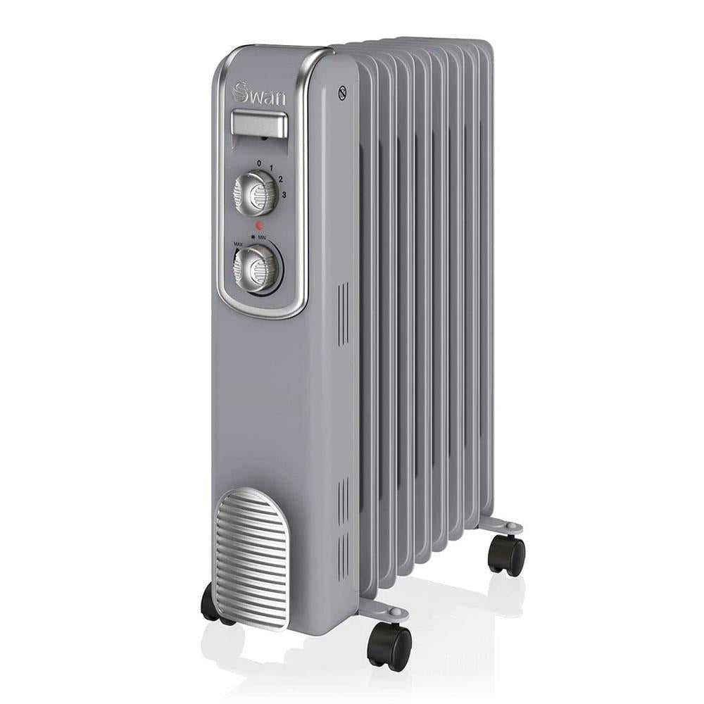 Swan Retro 9 Finned Oil Filled Radiator With 3 Heat Settings 2000 W - Grey Main image