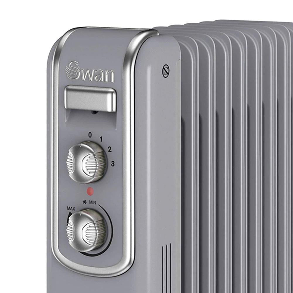 Swan Retro 9 Finned Oil Filled Radiator With 3 Heat Settings 2000 W - Grey