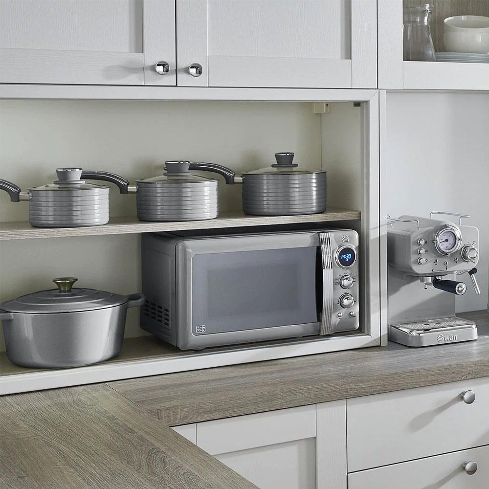 Swan Retro Digital Microwave With 5 Power Levels 800 W 20 Litre - Grey