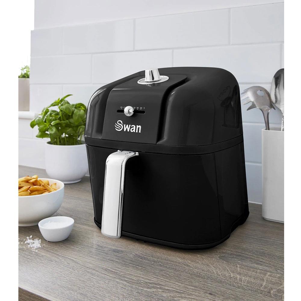 Swan Retro Manual Air Fryer Healthy Frying Non-Stick 6 Litre - Black