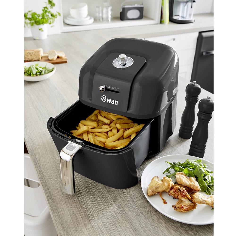 Swan Retro Manual Air Fryer Healthy Frying Non-Stick 6 Litre - Black