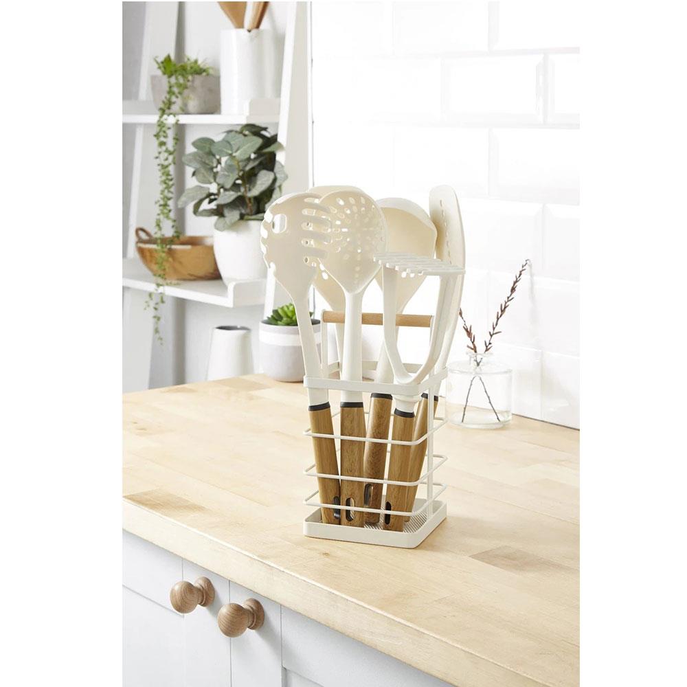 Swan Nordic Utensils 6 Piece Set With Holder - White
