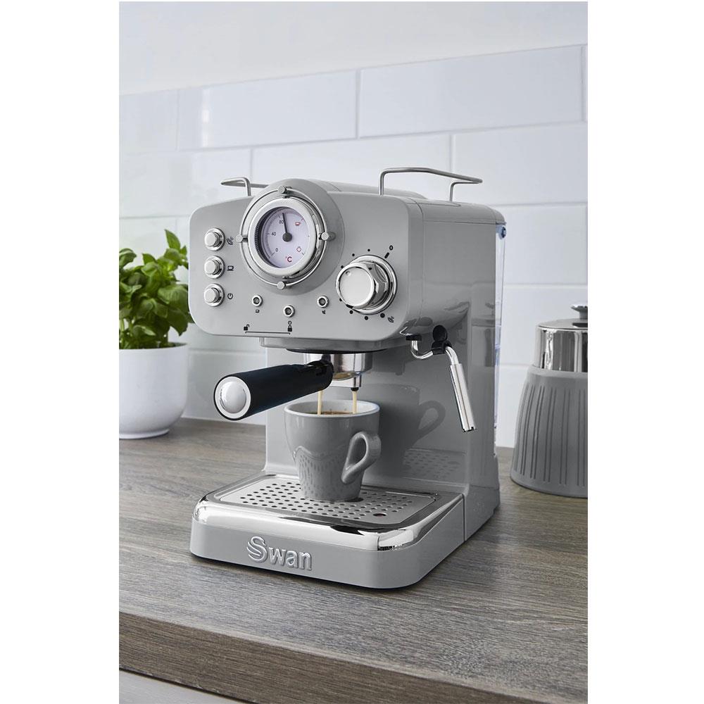 Swan Retro Pump Espresso Coffee Machine 1100 W 1.2 Litre - Grey