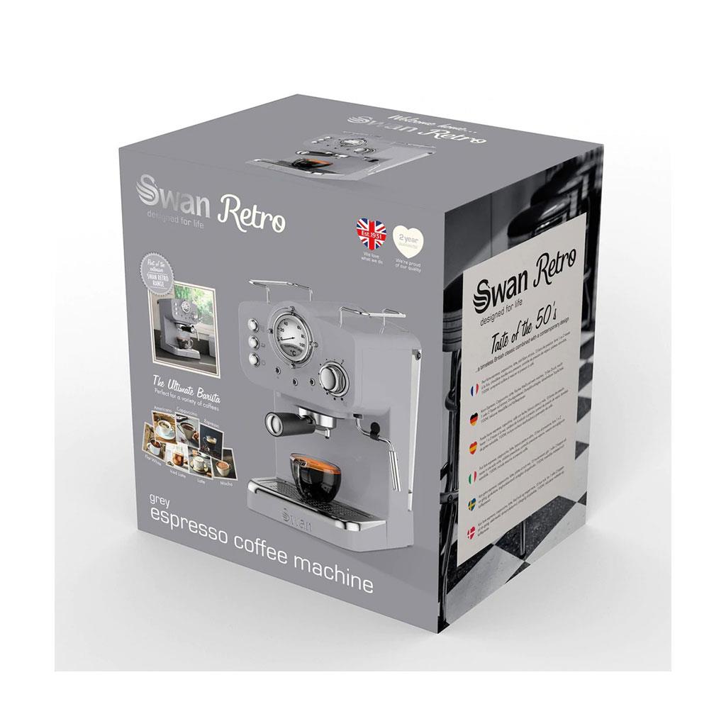 Swan Retro Pump Espresso Coffee Machine 1100 W 1.2 Litre - Grey