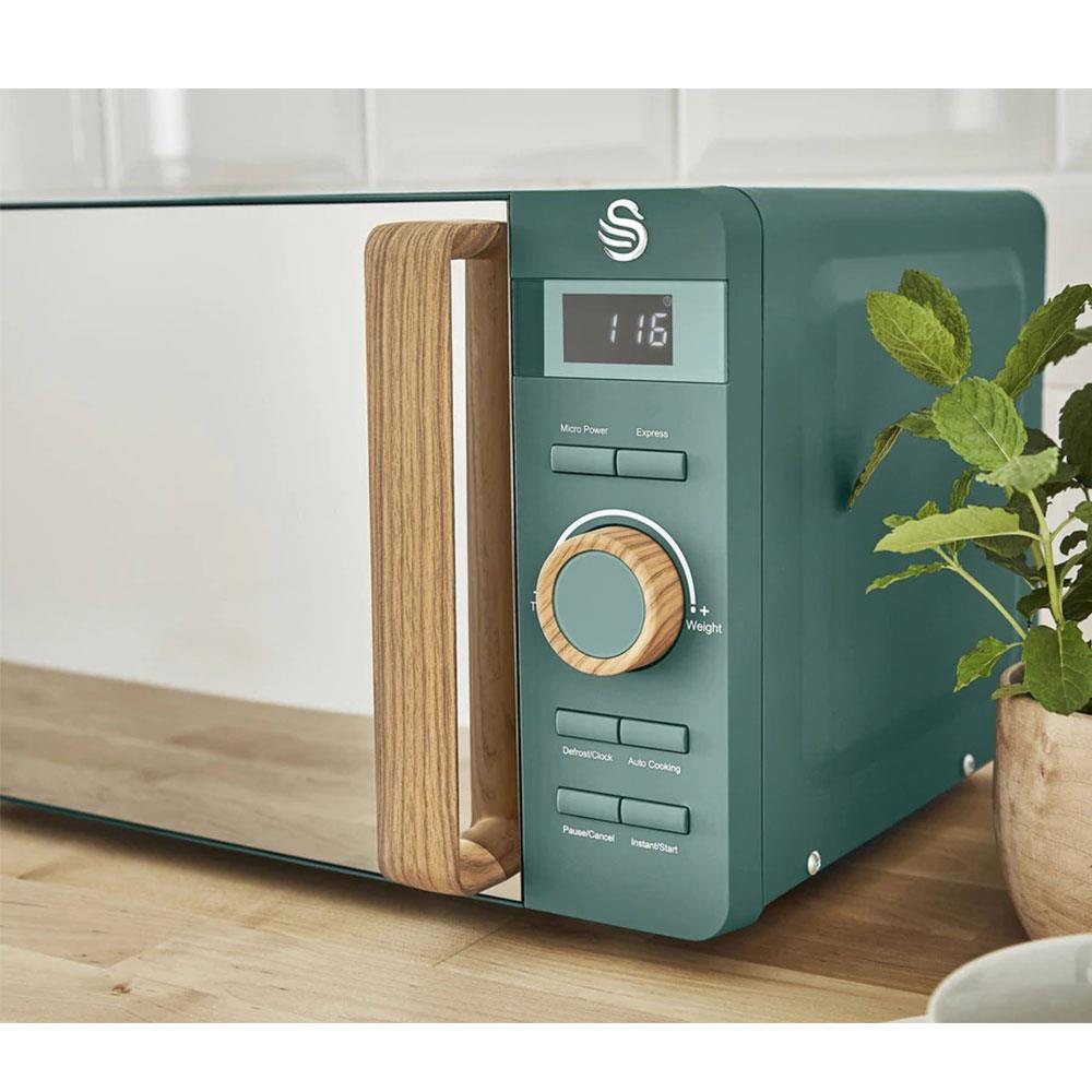 Swan Nordic Digital LED Microwave With Wood Effect Handle 20 Liters 800 W - Pine Green
