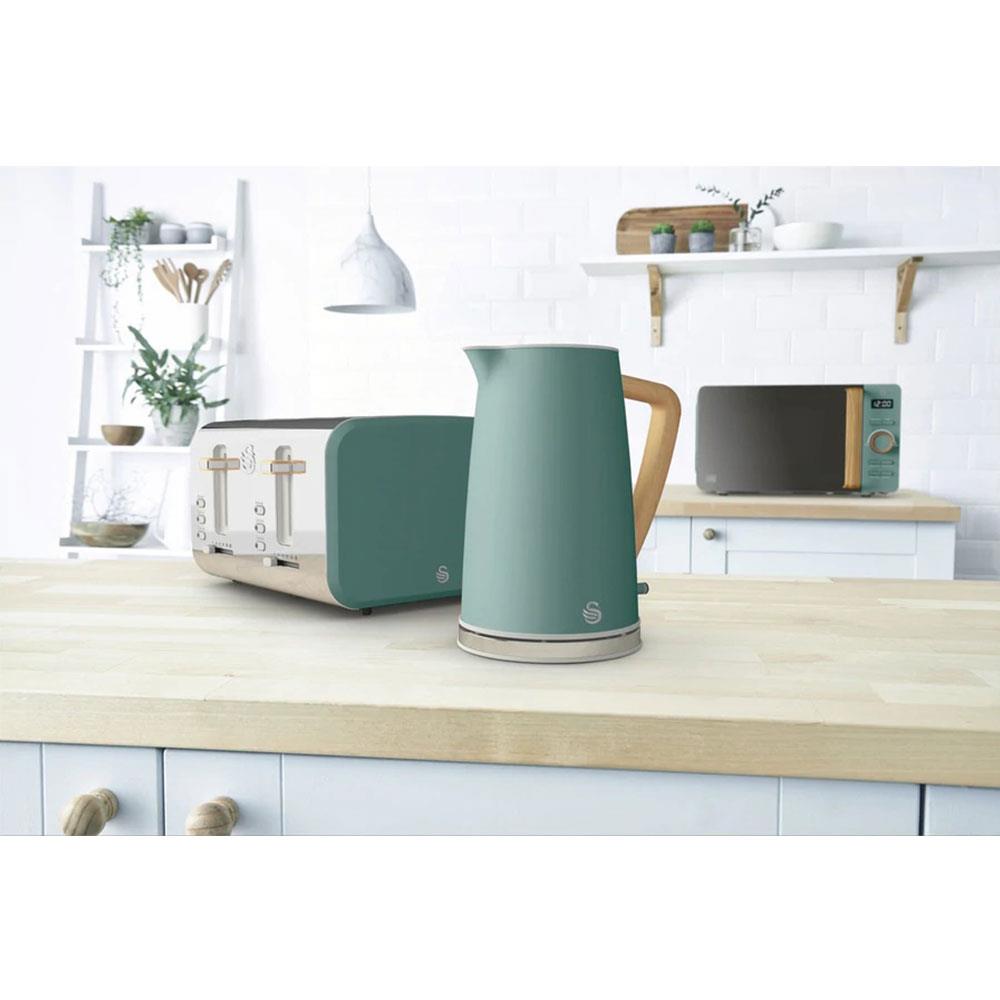 Swan Nordic Digital LED Microwave With Wood Effect Handle 20 Liters 800 W - Pine Green