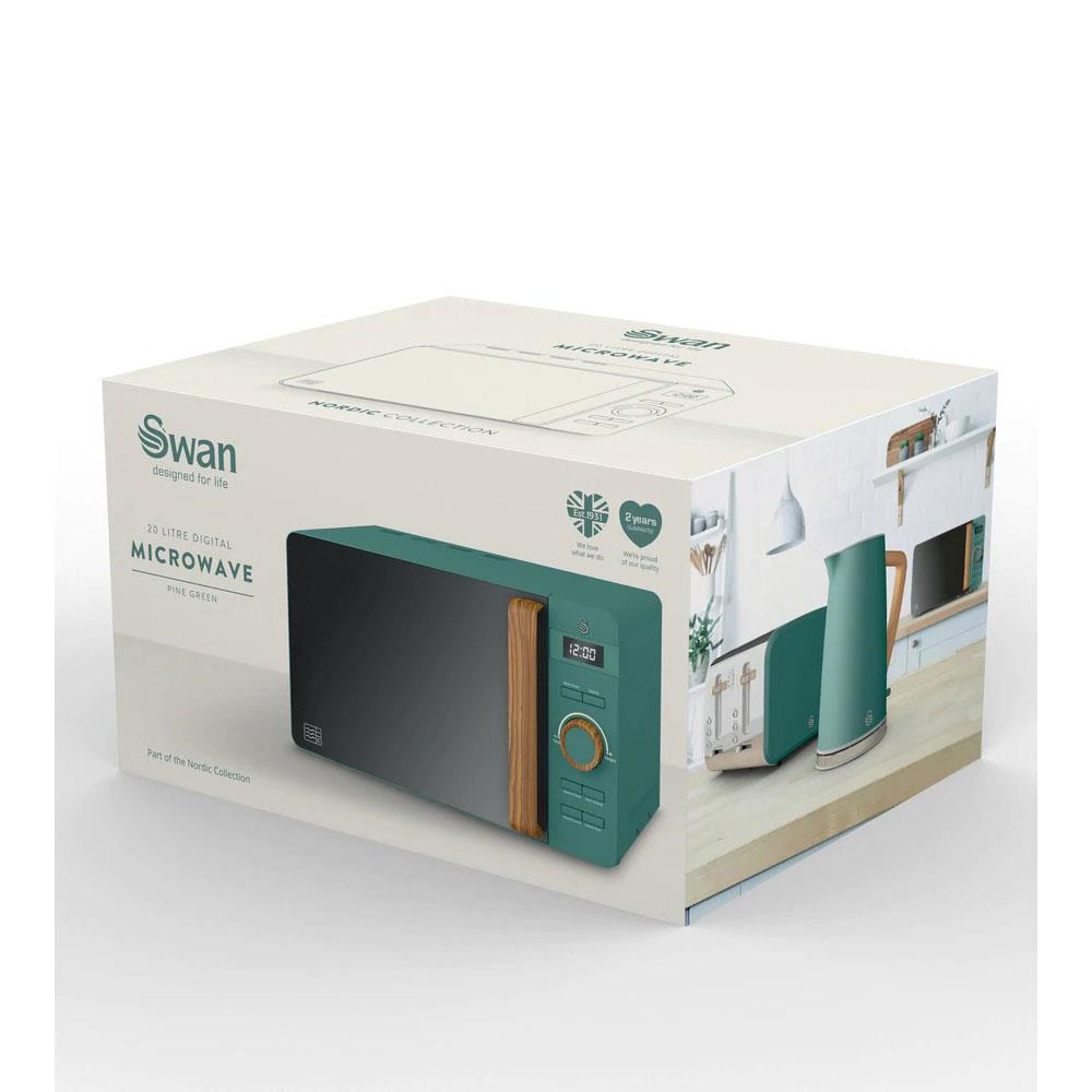 Swan Nordic Digital LED Microwave With Wood Effect Handle 20 Liters 800 W - Pine Green