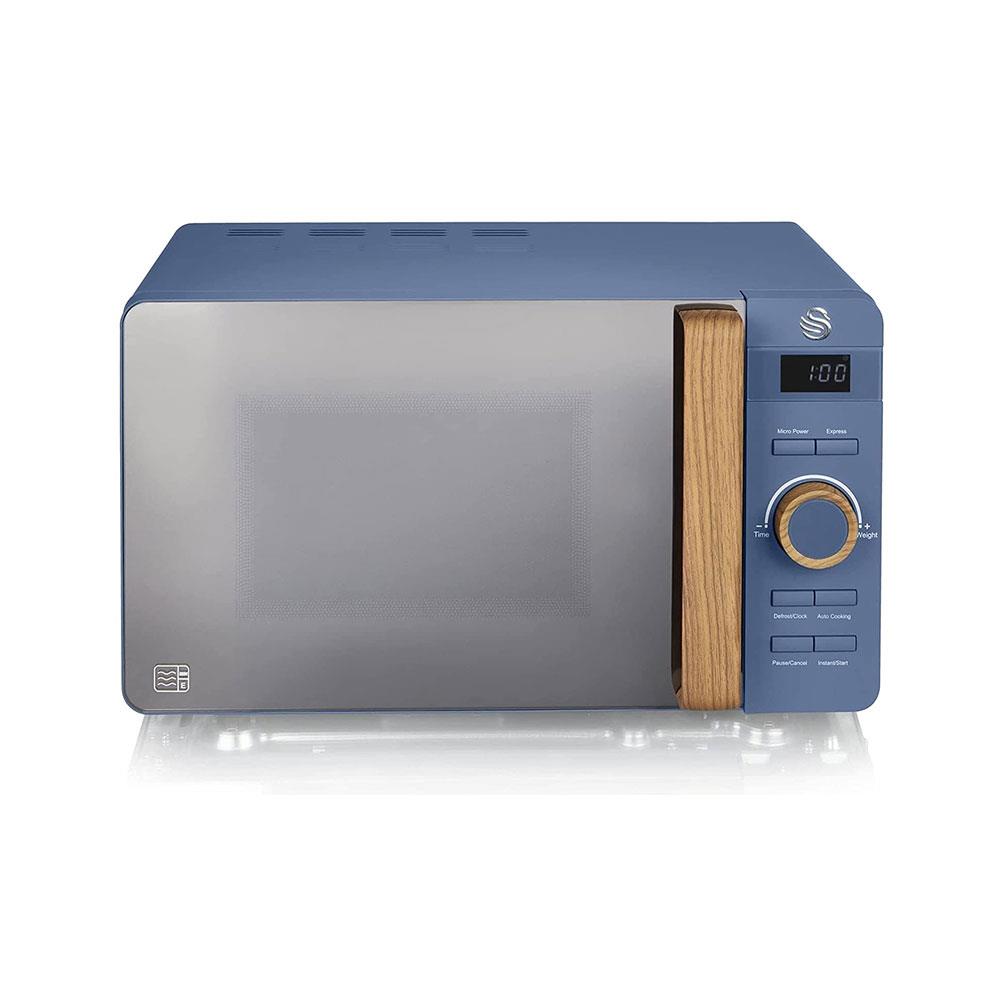 Swan Nordic Digital LED Microwave With Wood Effect Handle 20 Liters 800 W - Blue