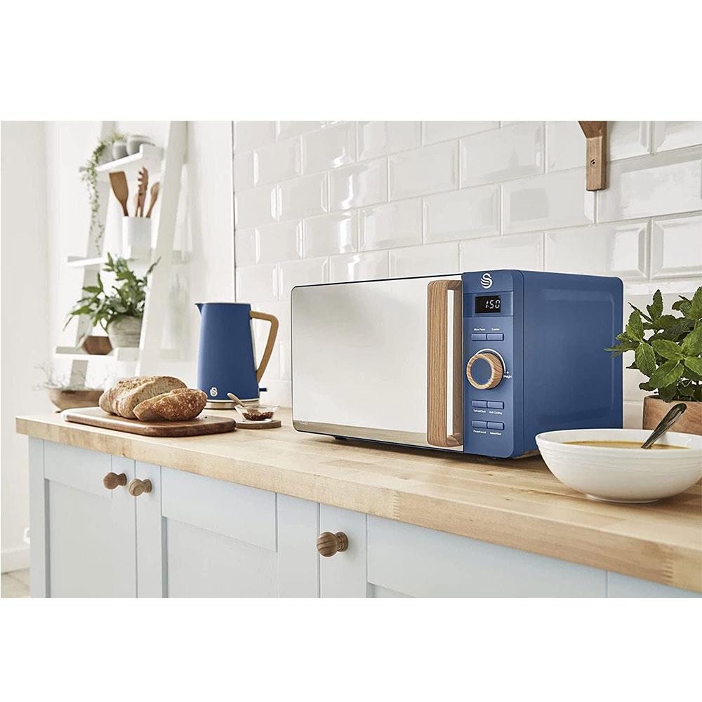 Swan Nordic Digital LED Microwave With Wood Effect Handle 20 Liters 800 W - Blue