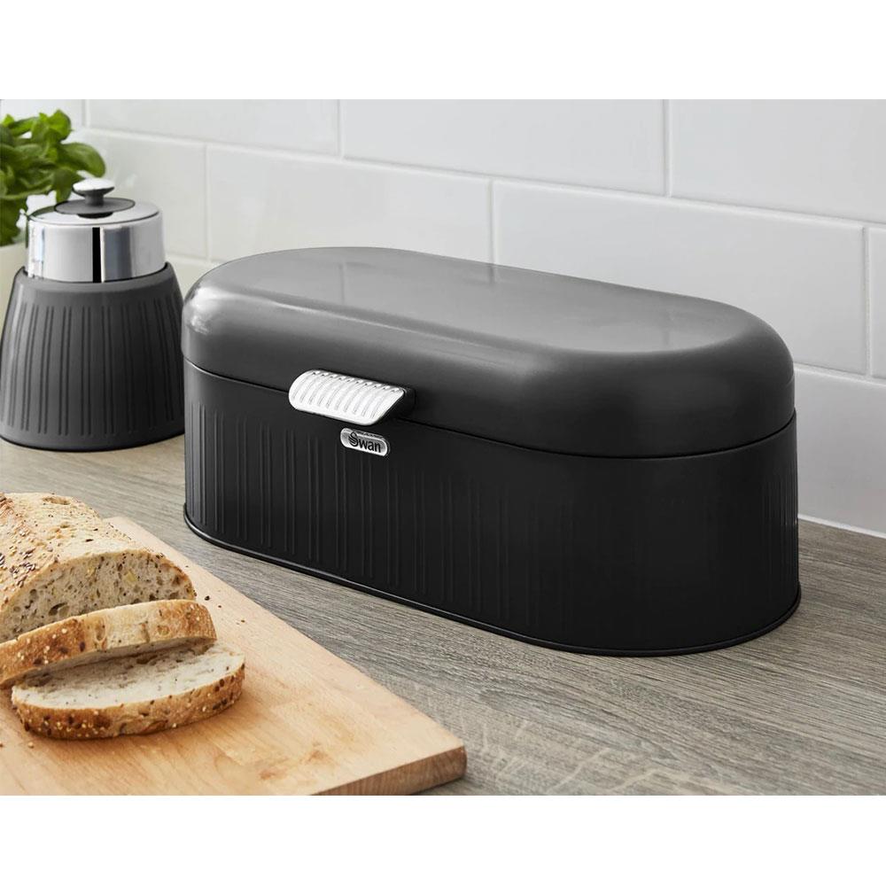 Swan Retro Bread Bin Generous Storage Capacity - Black