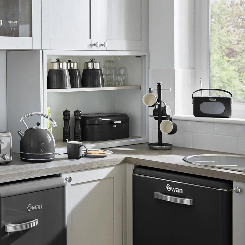 Swan Retro Bread Bin Generous Storage Capacity - Black