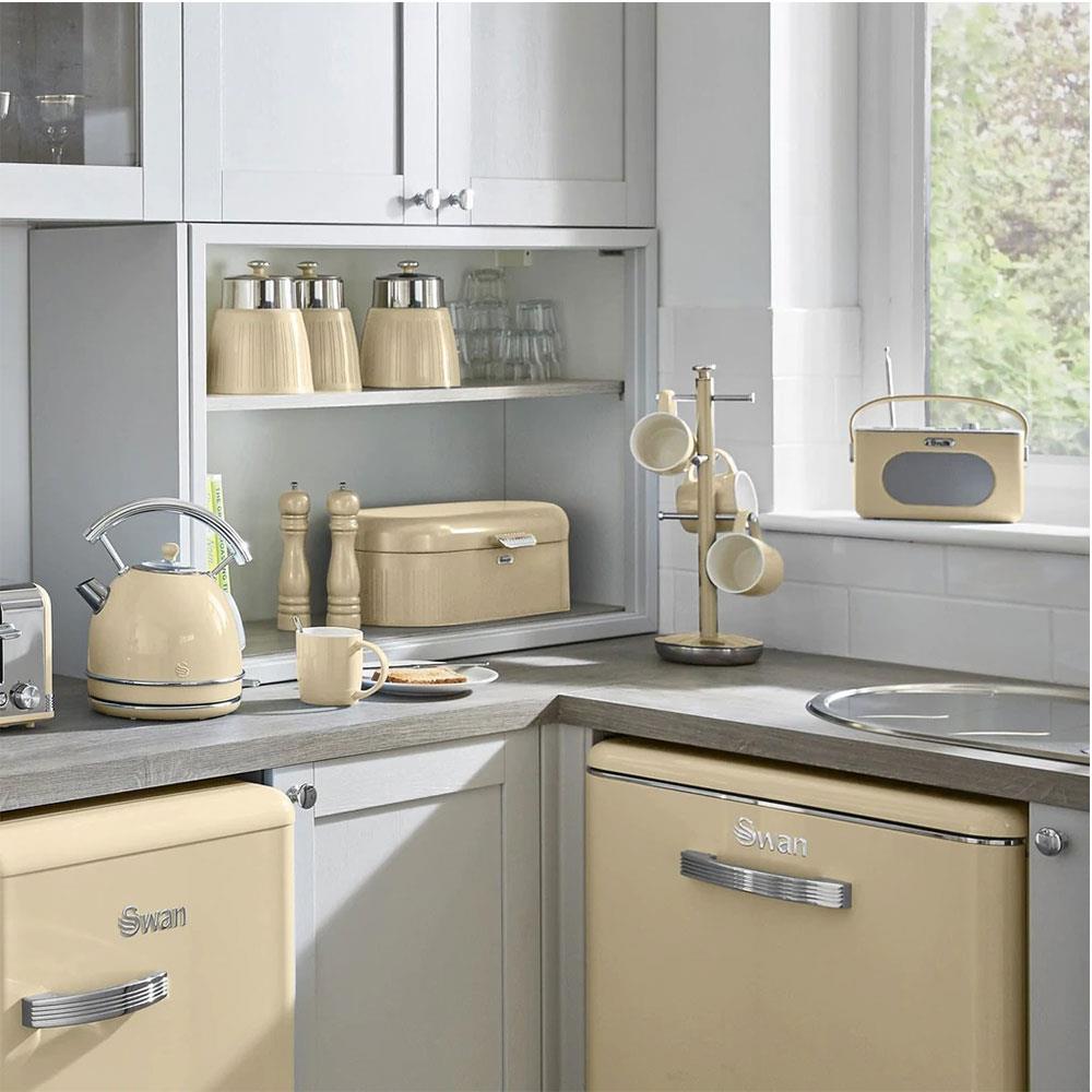 Swan Retro Bread Bin Generous Storage Capacity - Cream