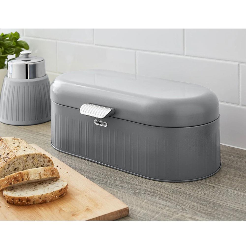 Swan Retro Bread Bin Generous Storage Capacity - Grey