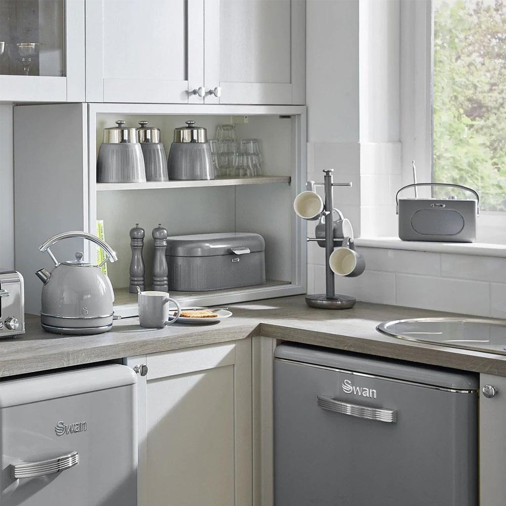 Swan Retro Bread Bin Generous Storage Capacity - Grey
