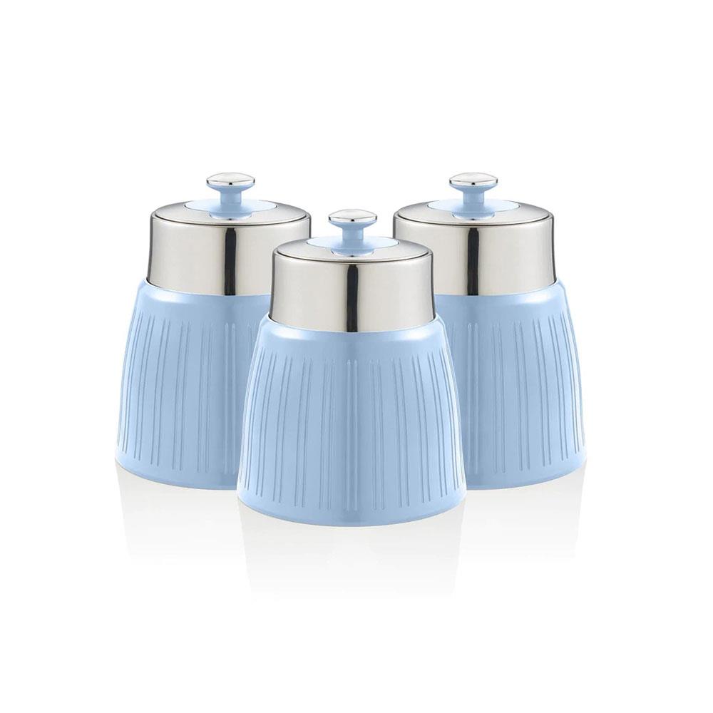 Swan Retro Tea Coffee And Sugar Canisters 1.2 Litre Capacity Set of 3 - Blue