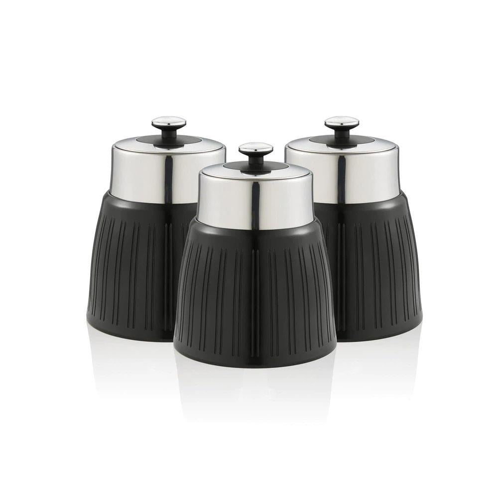 Swan Retro Tea Coffee And Sugar Canisters 1.2 Litre Capacity Set of 3 - Black Main image